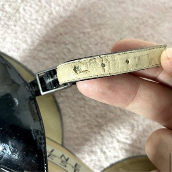 Hettye Mueller Vintage Black Patent Leather Peep Toe Flats With Buckle 36.5 - Picture 12 of 16